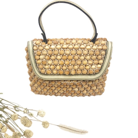 Koret Handbags - Vintage Italian Koret Handmade Wood Bead Luxury Woven Chic Unique Hand Bag Purse